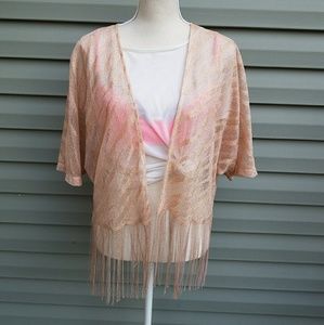 H&M Pink Metallic Fringe Open Kimono Top